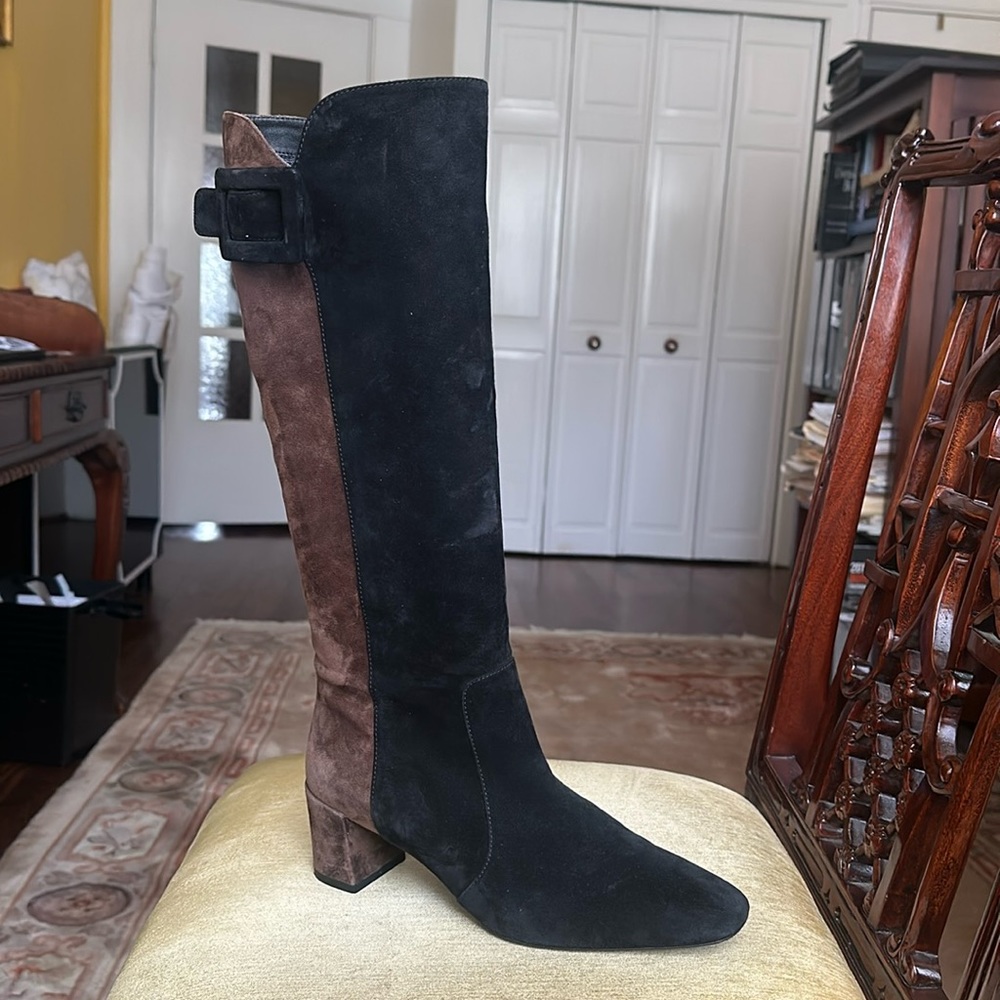 Roger Vivier Two Tone Black Brown Knee High Pull On Boots Size 39.5 US 9 - Picture 3 of 16
